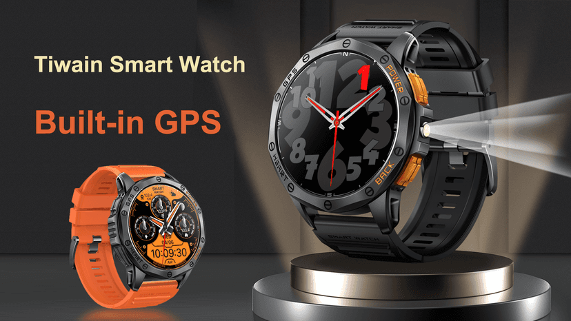 Military Smart Watches Built-in GPS, 170+ Sport Modes for Men with Flashlight, Smartwatch for Android Phones and iPhone, 1.43" AMOLED Screen Bluetooth Call Compass Altimeter (Black & Orange (2 Bands))