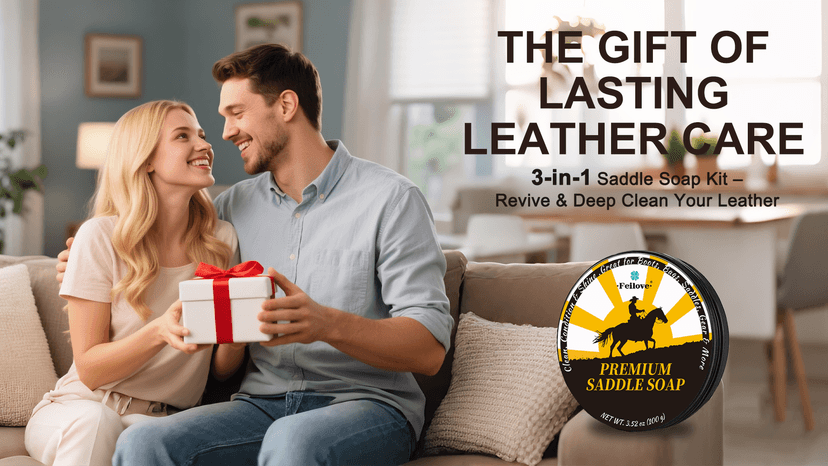 Feilove Saddle Soap for Leather – All-Natural 3-in-1 Leather Cleaner & Conditioner Kit with Horsehair Brush & Cloth – For Boots, Bags, Saddles, Car Interiors, Shoes 3.52oz