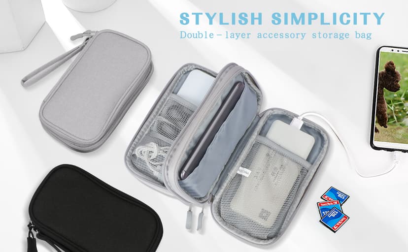Wrist Strap, Waterproof, Double Layers Portable Electronics Travel Carrying Case for Cord, Charger, Daily Business Trips Use FYY Electronic Organizer, Travel Tech Pouch Bag, Cable Organizer Dark Green B0B7QQVMRT