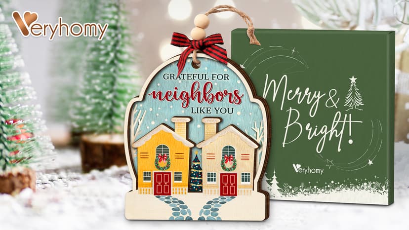 Neighbor Christmas Ornaments 2025 - Thank You Neighbor Gift, Friendship Gifts for Neighbors Friends, Bestie, BFFs - Wooden Friend Ornaments for Women, Men Hanging Christmas Decor