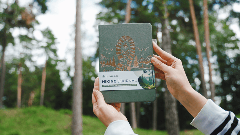 Travel & camping diary, nature adventure record book, 5.8 x 8.3 in eco leather notebook, gift for hikers & campers Clever Fox Hiking Journal for Women & Men, Trail Log Book, Forest Green B0DWSW8XN7