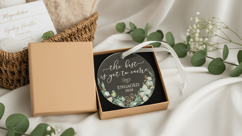 HEXMOZ Engagement Gifts for Couples - Engagement Gift for Newly Engaged Couples, Women, Fiance, Her - Bride to Be Gifts, First Christmas Just Engaged Acrylic Ornament 2025 - Party Decorations
