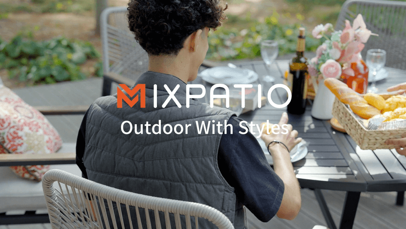 MIXPATIO 7 Pieces Round Outdoor Dining Set for 6, Patio Dining Set Wicker Rattan Chairs with Soft Cushion and 54" Round Table with Umbrella Hole, Round Patio Table and Chairs for Backyard Porch