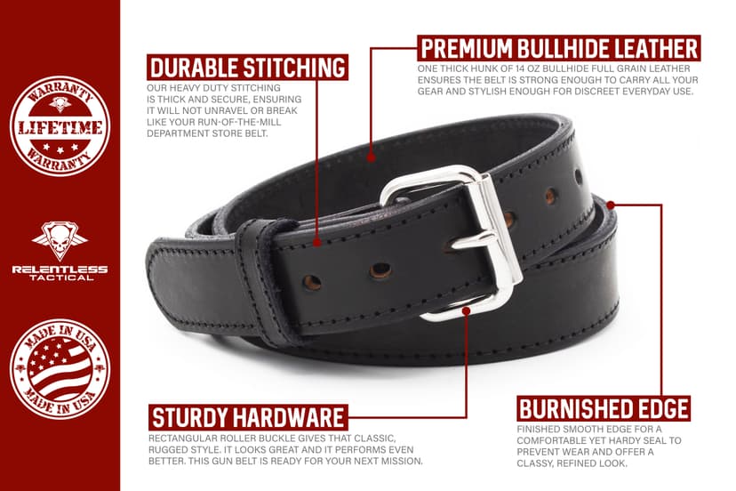 Relentless Tactical The Ultimate Leather Gun Belt | Made in USA | Concealed Carry EDC Belt for Men