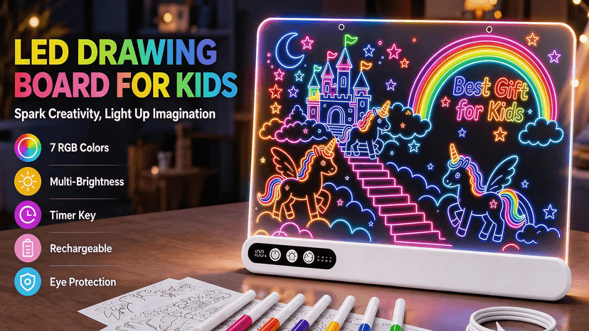 Led Drawing Board with 14 Light Effects,16" Rechargeable Glow Doodle Led Note Board with Colorful Markers,Neon Art Dry Erase Doodle Glow Drawing Tablet,Chritmas Birthday Festival Gifts for Kid (White) B0H1HPZ583