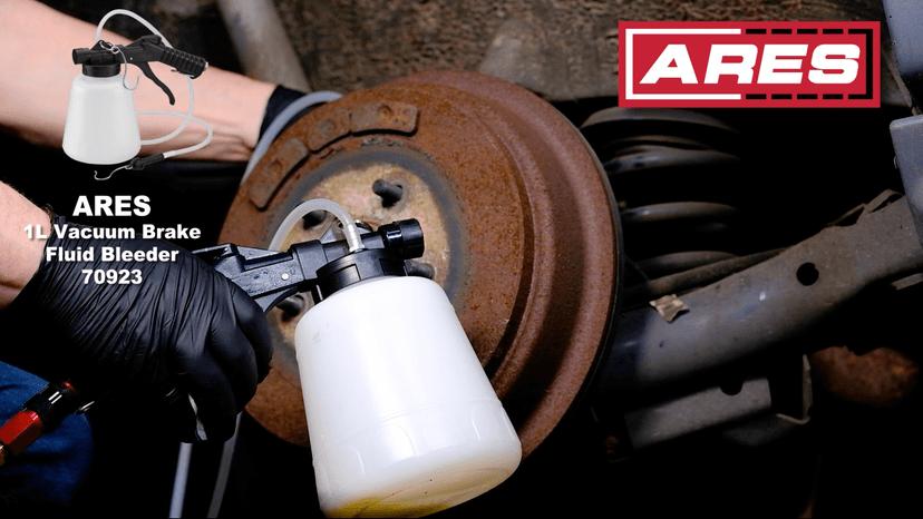 ARES 70923 - Vacuum Brake Fluid Bleeder - 1-Liter Vacuum Fluid Extractor - Hanging Hook and Locking Trigger Allows for Hands Free Operation