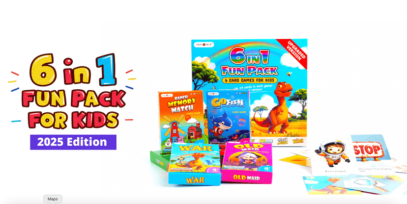 Upgraded Kids Card Games Pack, 6 Decks, Go Fish, Old Maid, Crazy Eights, Memory Match, Slap Jack, War, Playing Cards, Easter Basket Stuffers, Stocking Stuffers