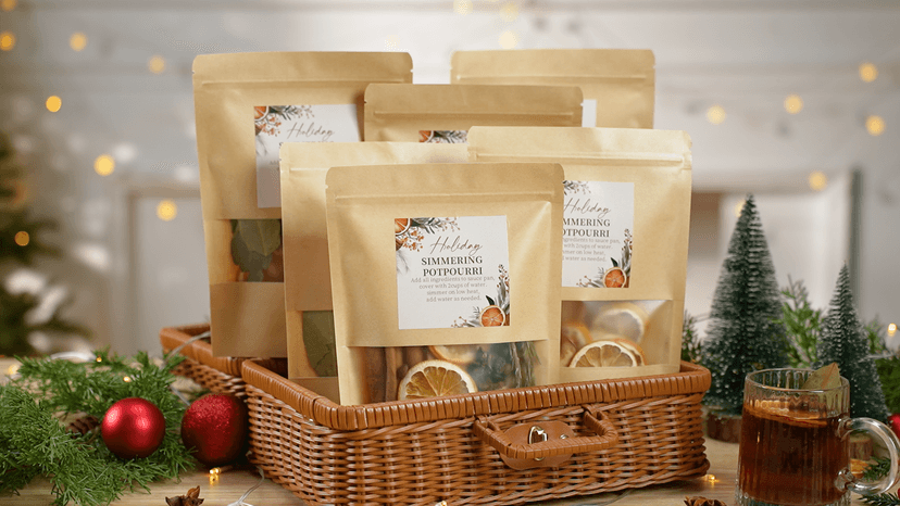 Stand up Simmer Pot Potpourri Pouches Instruction Sticker Clear Window Craft Fragrance for Party Holiday DIY Simmering Gift 100 Pcs 50 Set Christmas Potpourri Bags Simmer Pot Kraft Paper Bag B0FGJWV8BJ
