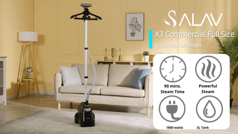 SALAV Heavy Duty Commercial Full-Size Garment Steamer with Foot Pedals and Extra Large 3L (101.5 oz) Water Tank, 1800 watts of Poweful Steam (Navy)