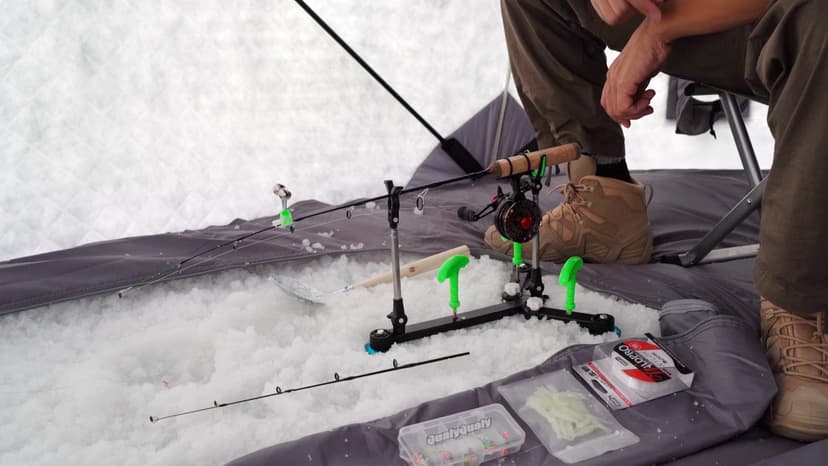 QualyQualy Ice Fishing Rod Reel Combo Complete Set Ice Fishing Gear with Backpack Seat Ice Cleats Ice Fishing Jigs Line Full Ice Fishing Kit 24" 26"