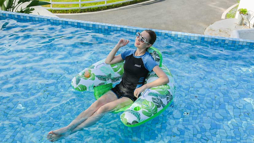 2 Pack Inflatable Pool Float Chair, Floating Pool Chair Adults Pool Lounger Float with Cup Holder & Handles Water Floats for Adults Lake Chair Floats for Swimming Pool River Beach Party
