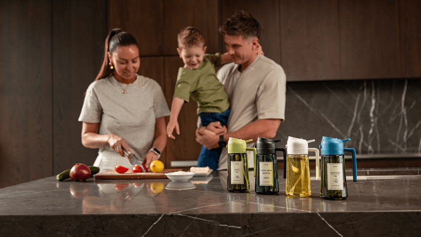 TrendPlain 16oz/470ml Glass Olive Oil Sprayer for Cooking – 2 in 1 Olive Oil Dispenser Bottle for Kitchen Gadgets and Air Fryer Accessories, Salad, BBQ - Black