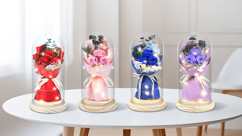HVY Preserved Flowers Gifts for Her,Preserved Rose Bouquet in Glass Dome,Forever Flowers Fresh Bouquet Present for Women Mothers Day Birthday Gifts for Mom Wife Grandma,Pink Real Rose B0CQKXRQWD