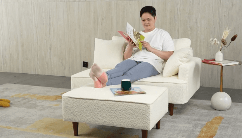 Upholstered Chaise Lounge Chair Indoor with Ottoman Boucle Chaise Lounge Fluffy Reading Chairs for Office Living Room Bedroom Relaxing (Boucle Biege)