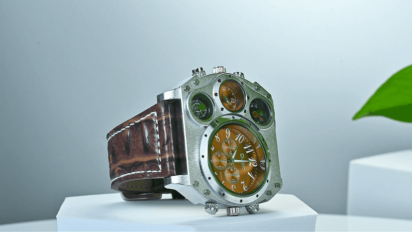 Avaner Men's Leather Wrist Watches: Big Face Dual Time Zone Oversized Large Dial Leather Strap Analog Quartz Watch