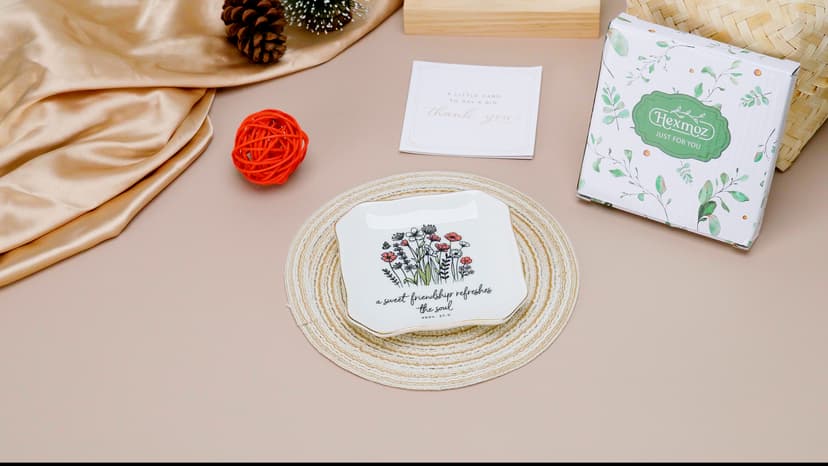 Soul Sister Gift for Women Christian - Sweet Friendship 4.5"X4.5" Floral Ceramic Jewelry Dish Tray - Tricket Dish HEXMOZ Friendship Gifts for Women Friends - Best Friend Birthday Gift Ideas B0FHHBVHR6