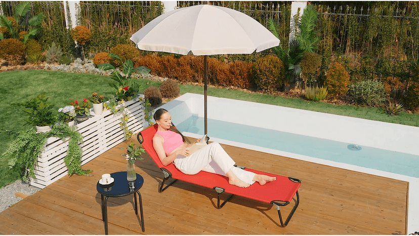 Outsunny Folding Chaise Lounge Pool Chairs, Outdoor Sun Tanning Chairs with 5-Level Reclining Back, Steel Frame for Beach, Yard, Patio, Red