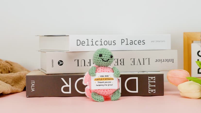 HEXMOZ Christmas Teachers Gifts for Women, Daycare, Preschool, Kindergarten - Thank You for Helping Me Grow Appreciation Gift Ideas - Cute Handmade Turtle Crochet Emotional Support with Positive Card