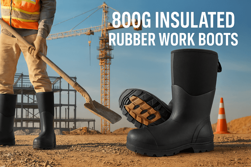 Rubber Work Boots with 800g Insulation, Puncture-Proof Steel Toe & Shank, Waterproof and Insulated 6mm Neoprene Hunting Boots for Farming, Construction, Fishing, and Manufacturing (Size 6-14)