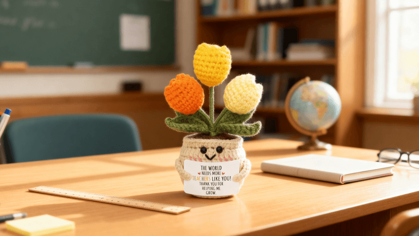 Thank You Gifts for Teachers Women, Daycare Teacher Gifts for Christmas, Emotional Support Crochet Doll, Stocking Stuffers OASSIE Christmas Teacher Gifts for Women - Soft Mini Positive Crochet Tulip B0DWMFPB7L