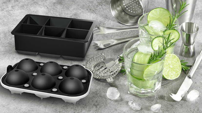 ROTTAY Ice Cube Trays (Set of 2), Sphere Ice Ball Maker with Lid & Large Square Ice Cube Maker for Whiskey, Cocktails and Homemade, Keep Drinks Chilled Black