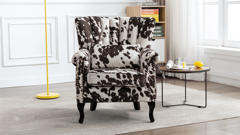 Kmax Orange Accent Chair Velvet Wingback Chair with Pillow Nail-Head Channel Tufted Oversized Club Chair for Living Room Bedroom Guest Room