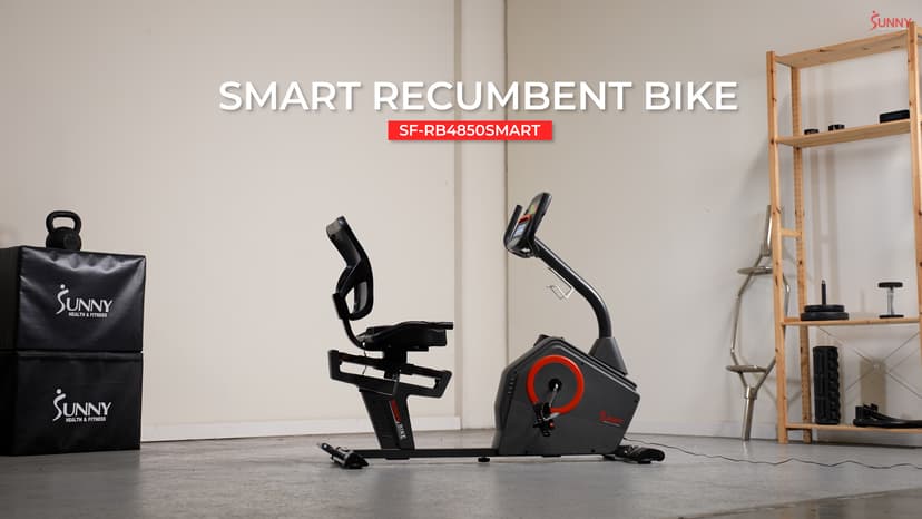 Sunny Health & Fitness Smart Recumbent Bike with Pulse Sensors, Home Cycling Workout Machine w/Cushion Seat & Mesh-Backrest, Free SunnyFit App Connection, Optional Programmable & Electro-Magnetic