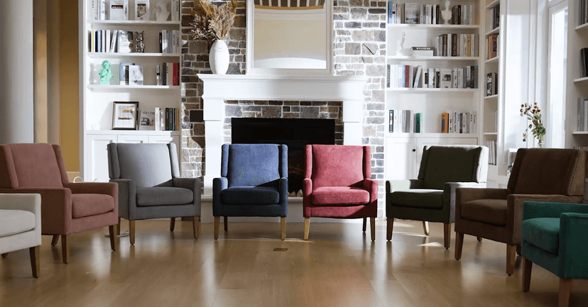 Living Room Chair, Wingback Mid-Century Accent Chair – Comfy Single Sofa with Solid Wood Legs & Velvet-Like Fabric, Oversized Armchair for Living Room/Bedroom/Reading Nook&Lounge