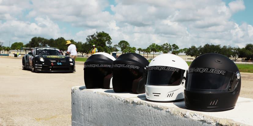 Conquer Snell SA2025 Approved Open Face Auto Racing Race Car Helmet - Adult | Men | Women | Youth - ( Black / White / Silver )