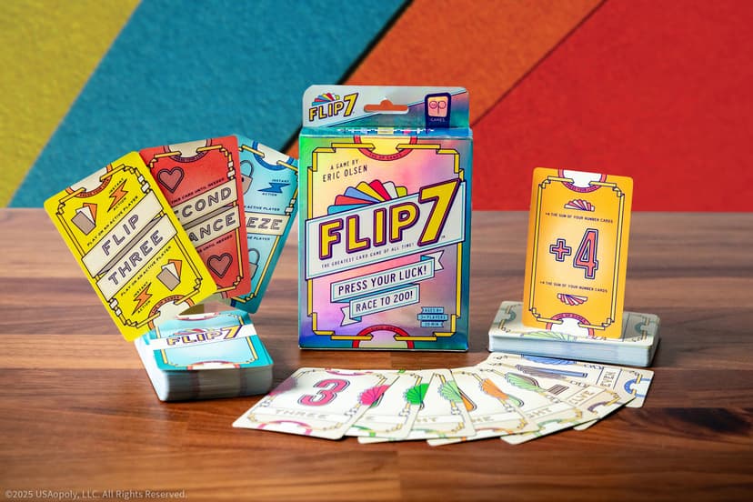 USAOPOLY Flip 7, The Ultimate Blend of Press Your Luck & Strategy, Fast-Paced Addictive Card Game,Quick to Learn & Easy to Teach,Perfect for Game Nights, 3+ Players, Ages 8 & Up, 20 Minutes Play Time