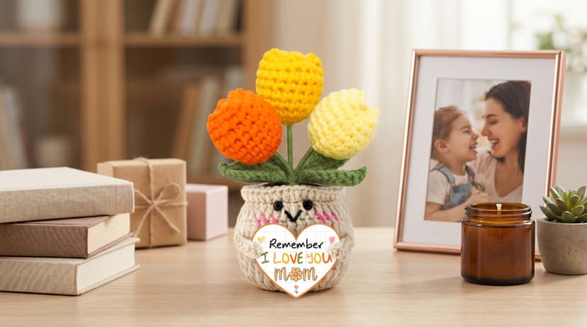 Mom Birthday Gifts, Mother Daughter Gift, Positive Crochet, Handmade Keepsake, Soft Yarn Texture, Cute Tulip Decor OASSIE Mom Gifts from Daughters Sons - Emotional Support Crochet Tulip