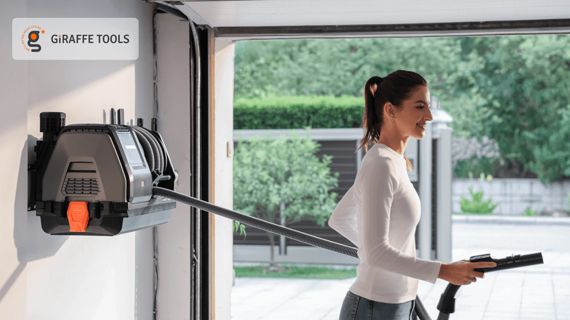 Giraffe Tools Grandstorm Retractable Vacuum Cleaner Wall-Mounted, Shop Wet Dry Vacuum Cleaner with 6 Nozzles for Car Detailing Remote Control Garage Vacuum, Grey