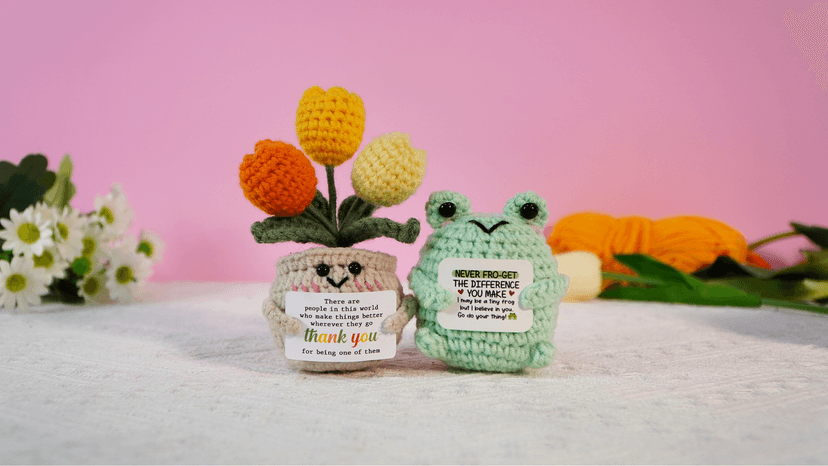 OASSIE Thank You Gifts for Women - Mini Handmade Positive Tulip Flowers Crochet with Message Card - Christmas Birthday Farewell Employee Appreciation Gifts for Coworkers, Emotional Support Crochet