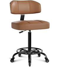 Home Office Chair No Arms with Wheels, Adjustable Height Small Desk Chair, PU Leather Mid Back 360 Swivel Computer Chair, Armless Modern Walnut Chair for Office, Reading Meeting Room(Beige)