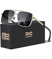 LUENX Aviator Sunglasses for Men Square Polarized Polygon Lens - UV 400 Protection with Accessories 61MM Driving Outdoor