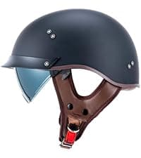 VCOROS Carbon Fiber Open Face Retro Motorcycle Helmets Men Women Half Face Helmets for Motorbike Cruiser Chopper Moped Scooter ATV (Gloss Black, L)
