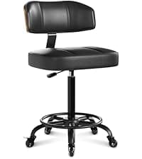 Home Office Chair No Arms with Wheels, Adjustable Height Small Desk Chair, PU Leather Mid Back 360 Swivel Computer Chair, Armless Modern Walnut Chair for Office, Reading Meeting Room(Black)