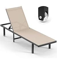 Outdoor Dining Set, Patio Table and Chairs Set with Umbrella Hole, 7 Pieces HDPS + Aluminum Patio Dining Furniture Set for Backyard, Garden (Gray & Teak)