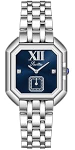 LOREO Women's Diamond Automatic Mechanical Rose Gold Stainless Steel Sapphire Waterproof Lady's Elegant Blue Watch