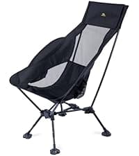 iClimb Ultralight Compact Camping Folding Beach Chair with Anti-Sinking Large Feet and Back Support Webbing (Black - Square Frame)