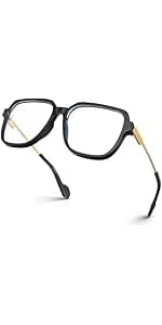 VISOONE Oversized Blue Light Blocking Glasses with Chic Square TR90 Frame and Metal Temple for Women Men REMY