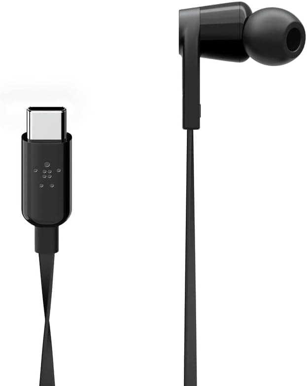 Belkin SoundForm Wired Earbuds with USB-C Connector, In-Ear Earphones w/ Microphone - USB-C Headphones for iPhone 15, iPad Mini, Galaxy S24, Google Pixel, Android, and More - Black