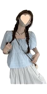 LREUIP Chic Korean Style Academy Style, Contrasting Navy Collar, Versatile Bubble Sleeve Shirt, Loose top, Elegant Goddess