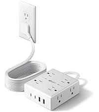 Power Strip, SUPERDANNY Surge Protector with 22 AC Outlets and 6 USB Charging Ports, 1875W/15A, 2100 Joules, 6.5Ft Flat Plug Heavy Duty Extension Cord for Home, Office, Dorm, Gaming Room, Black