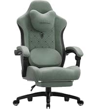 Dowinx Gaming Chair Breathable Fabric Game Chair with Gel Pad and Storage Bag, Comfortable Gamer Chair with Pocket Spring Cushion, Ergonomic Computer Chair with Footrest, Green
