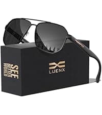 LUENX Aviator Sunglasses for Men Square Polarized Polygon Lens - UV 400 Protection with Accessories 61MM Driving Outdoor