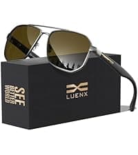 LUENX Aviator Sunglasses for Men Square Polarized Polygon Lens - UV 400 Protection with Accessories 61MM Driving Outdoor