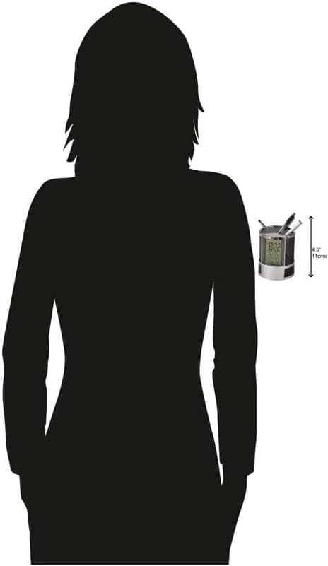 Howard Miller Desk Mate Tabletop Clock with Storage Compartment, LCD Display, Pen Holder, Snooze Function, Temperature Display, LED Light Table Clock for Home Office, Desk & Bedroom Use