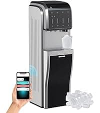 ICEPURE Water Cooler Dispenser with Build-in Ice Maker, Hot and Cold Water Dispenser with Bullet Ice Maker, 33lbs/24H, Child-Lock,Top Loading