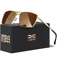 LUENX Aviator Sunglasses for Men Square Polarized Polygon Lens - UV 400 Protection with Accessories 61MM Driving Outdoor